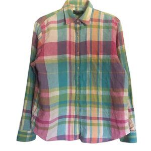 Vintage  Ralph Lauren LRL 100% Linen Bright Plaid Blouse Size Large